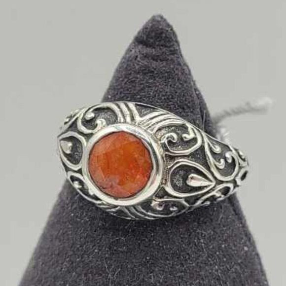 Samuel B Benham Orange Stone Sterling Silver Filigree Ring size 7 - Picture 2 of 12